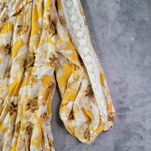 Maurices Womens 2X Yellow Floral Peasant‎ Top Lace Sleeve Boho Cottagecore Vibe - Picture 3 of 10